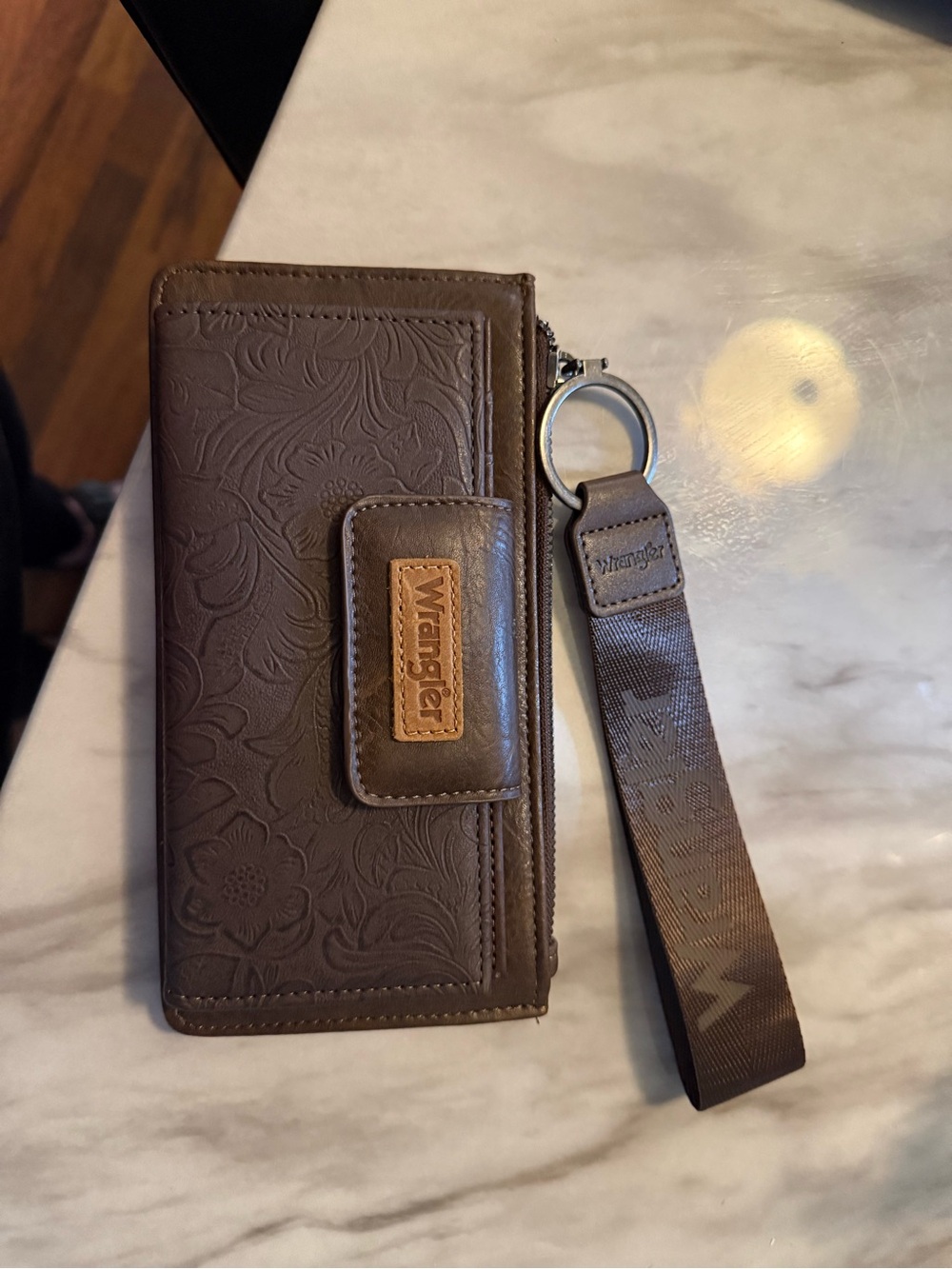 New Wrangler Brown Embossed Wallet Clutch with Wristlet